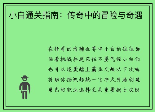 小白通关指南：传奇中的冒险与奇遇