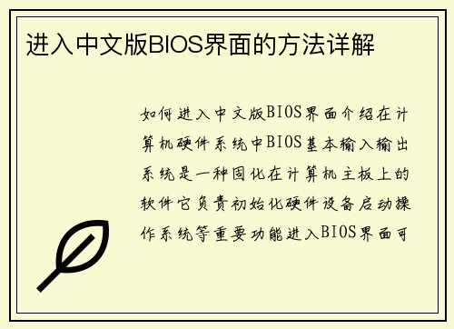 进入中文版BIOS界面的方法详解